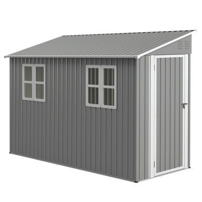 Backyard Storage Shed Outdoor Metal Tool Shed with Lockable Door and Window Sloping Roof Metal Backyard Shed for Garden Office and Storage